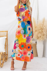 Land of Beauty Floral Print Halter Neck Elastic Waist Party Maxi Dress