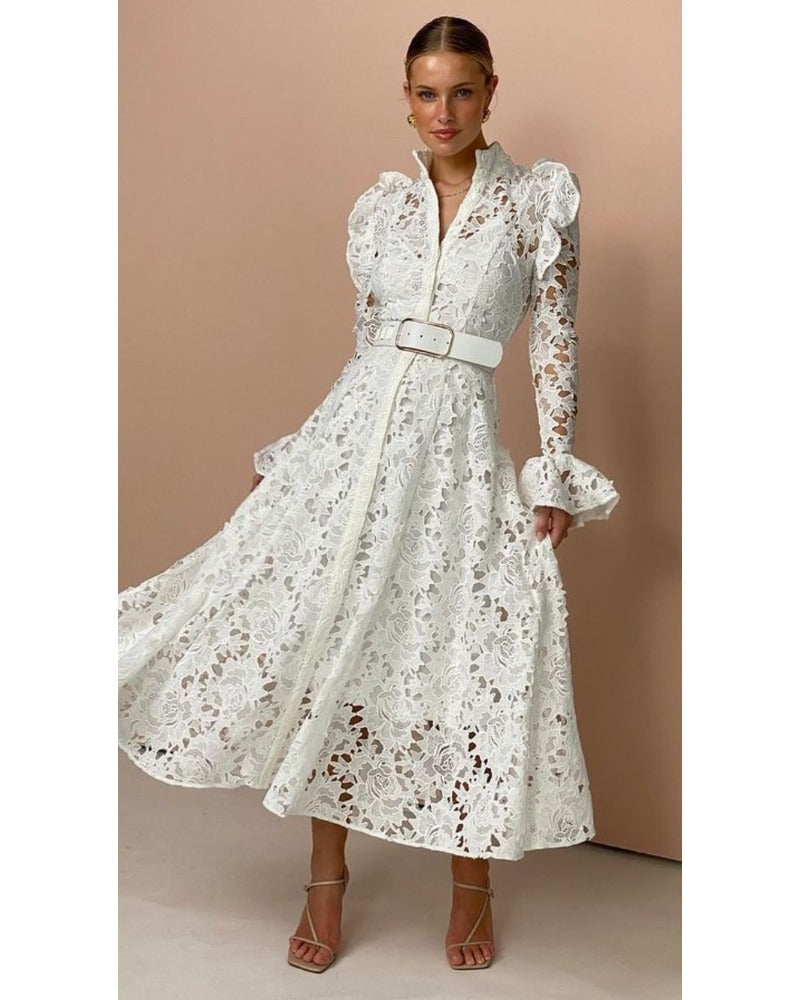 2024ss sexy lace  with empty long sleeves dress