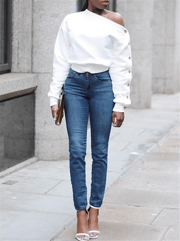 Indiebeautie One Shoulder Button Sleeve Top