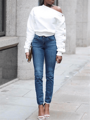 Indiebeautie One Shoulder Button Sleeve Top