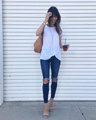 White Front Knot Short Sleeve Tee