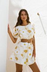 Yellow Floral Cutout Mini Dress