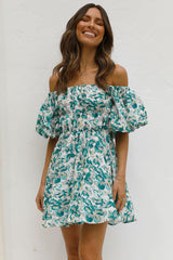 Green Floral Off Shoulder Bandeau Dress