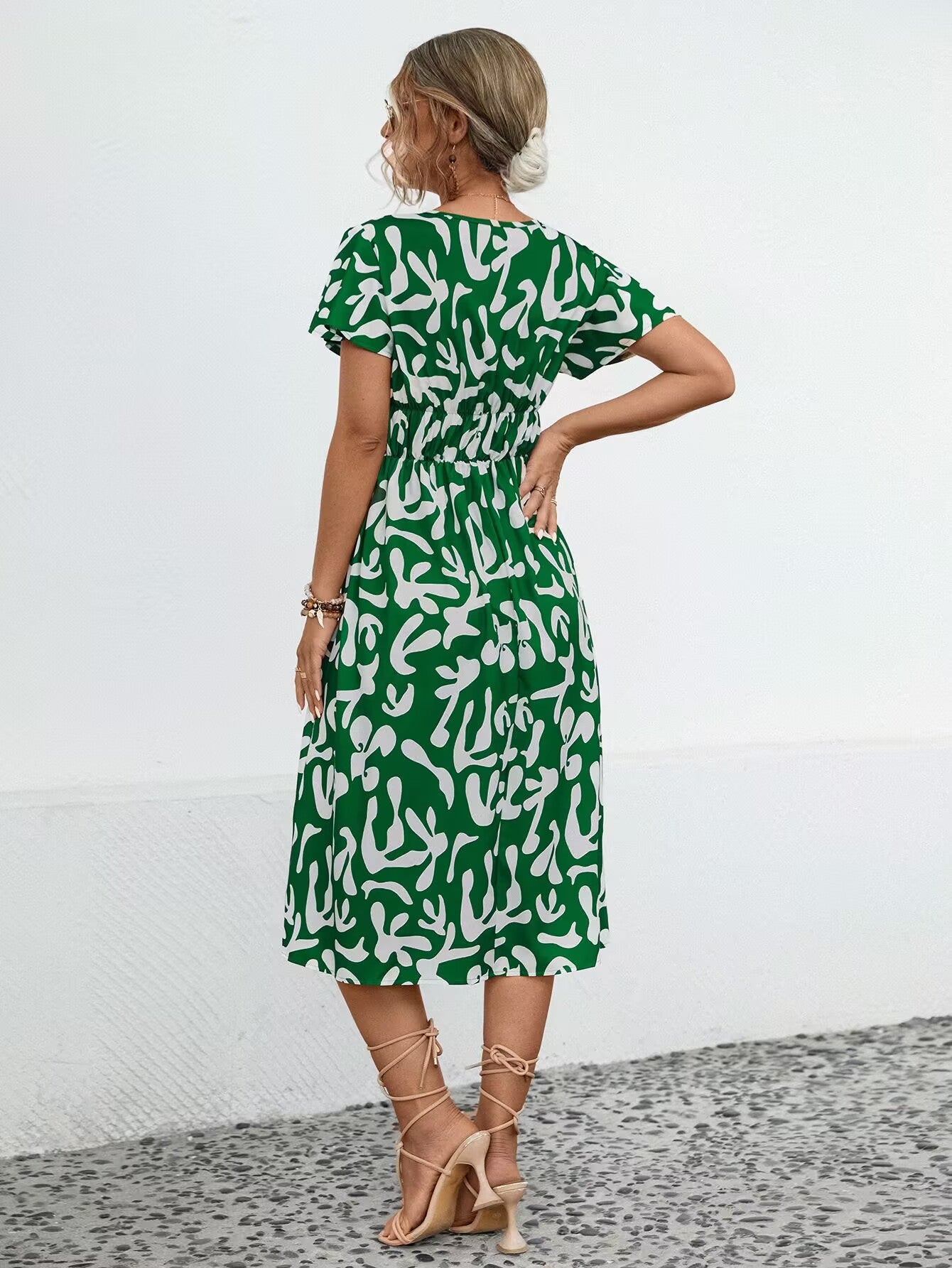 Orange Floral Surplice Midi Dress
