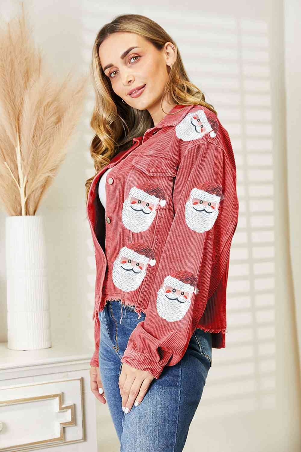 Jacke mit Weihnachtsmann-Pailletten und offenem Saum