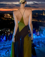 Contrast color strap sexy dress