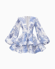 2024ss sexy deep V print pleated dress