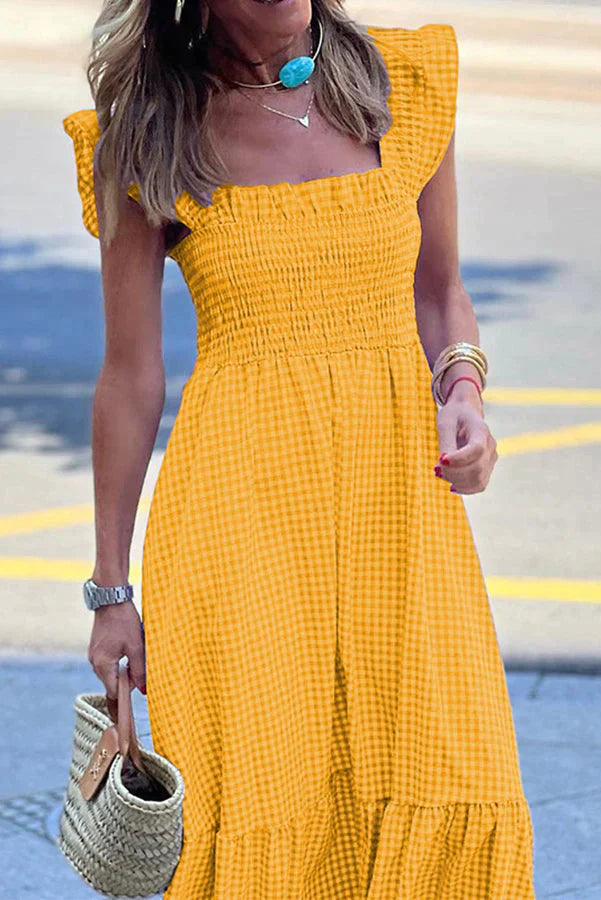 Tell Me Something Smocked Plaid Maxi Dress