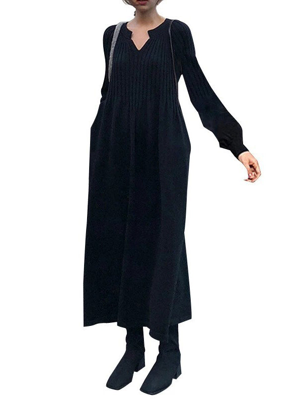 Casual Long Sleeves Solid Modern Color High-Neck Mini Dresses