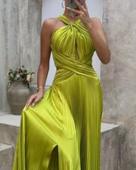 Elegant solid color waist dress