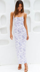 Purple Floral High Slit Midi Dress