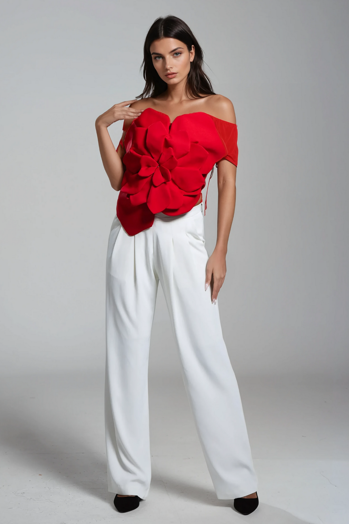 Amiri Flower Off Shoulder Top In Red