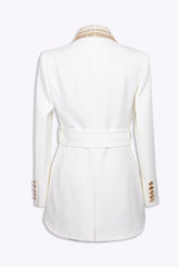 Andrea Embellished Belted Blazer In White