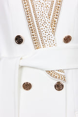 Andrea Embellished Belted Blazer In White