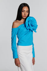 Ashlyn Flower One Shoulder Ruch Shirt