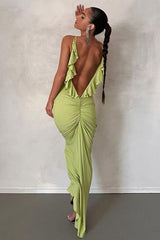 Backless Ruffle Ruched Cami Dress