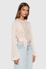 Balder Faux Fur Deconstruct Lace Up Top In Apricot