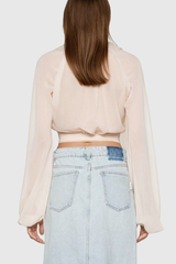 Balder Faux Fur Deconstruct Lace Up Top In Apricot