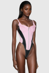 Balius Deconstruct Spaghetti Bodycon Bodysuit In Pink