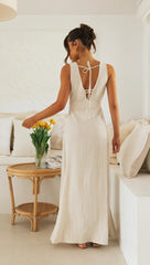 Beige Sleeveless Midi Dress