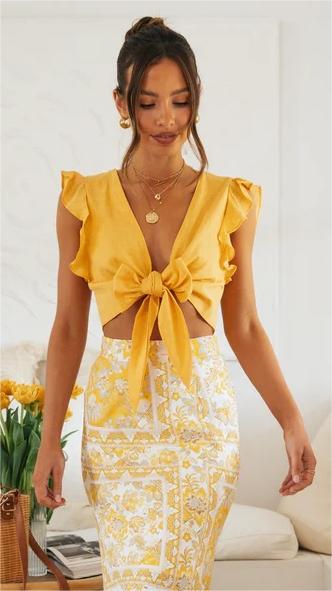 Yellow Front Know Crop Top