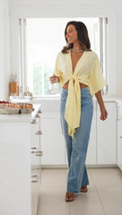 Yellow Front Knot Crop Top