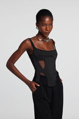 Chana Corset Mesh See Through Top In Black