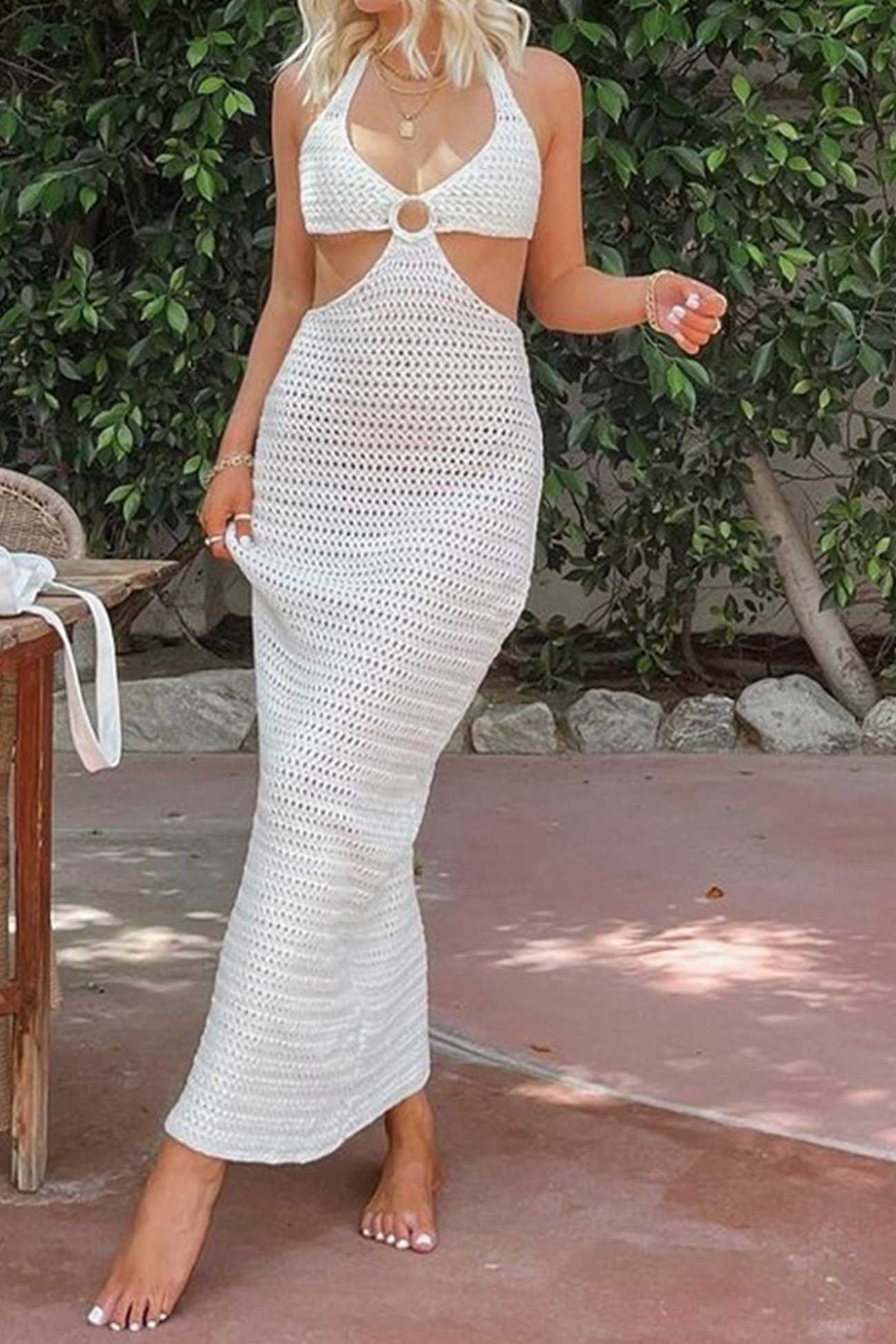 Contrast Tie-back Hollow Out Dress