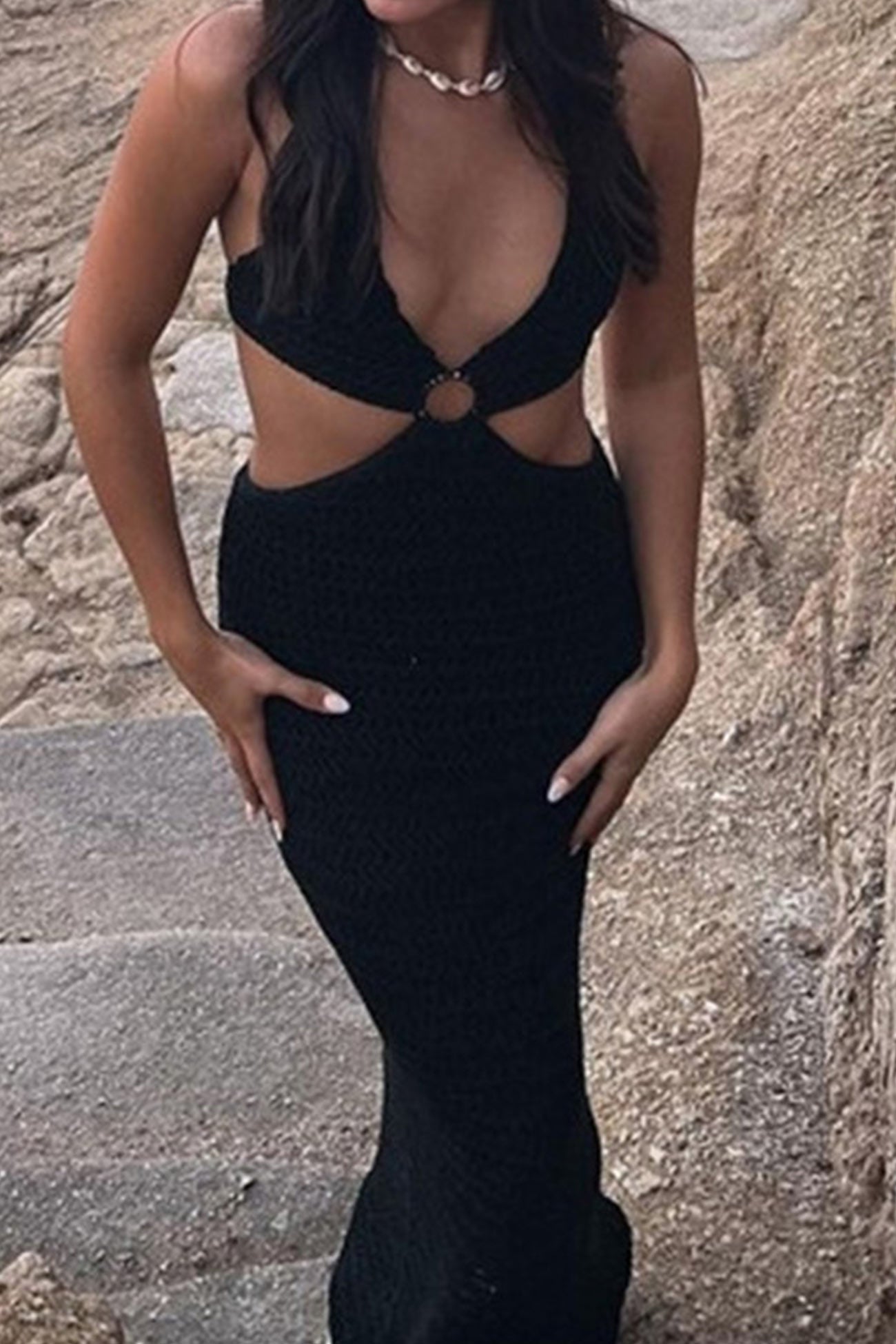 Contrast Tie-back Hollow Out Dress
