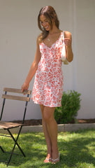 Red Floral Sleeveless Mini Dress