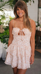 Pink Floral Cutout Mini Dress