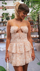 Pink Floral Cutout Mini Dress