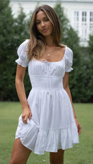 White Front Tie Mini Dress