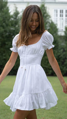 White Front Tie Mini Dress