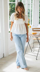 White Square Neckline Peplum Top
