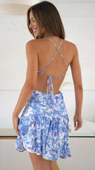 Blue Floral Slip Mini Dress