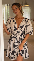 Black White Silhouette Print Mini Dress