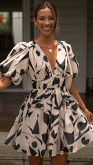 Black White Silhouette Print Mini Dress