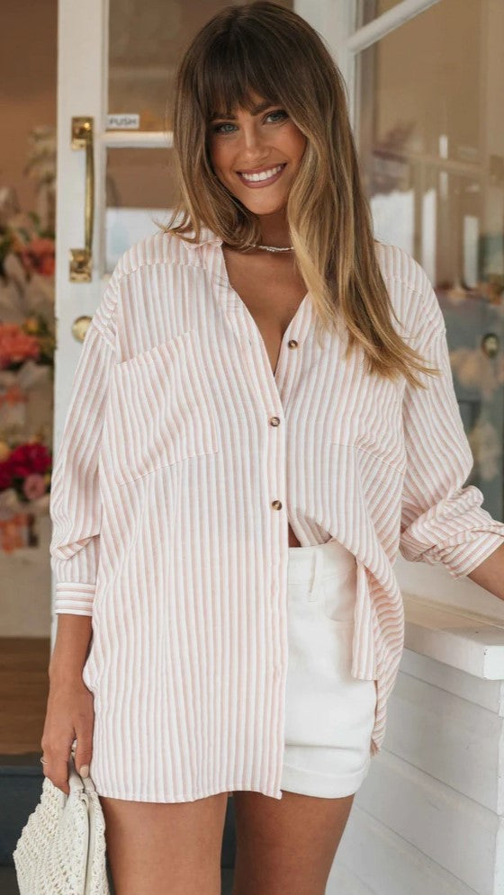 Blush Striped Button Down Shirt