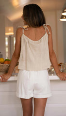 Beige Shoulder Tie Cami Top
