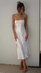 White Satin Midi Dress
