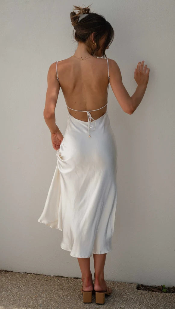 White Satin Midi Dress