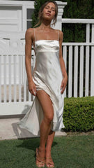 White Satin Midi Dress