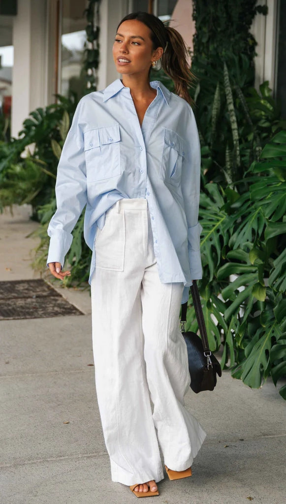 Blue Oversized Button Down Shirt
