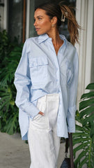 Blue Oversized Button Down Shirt