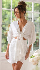 White Waist-Tie Mini Dress