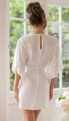White Waist-Tie Mini Dress
