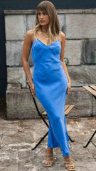 Royal Blue Satin Slip Midi Dress