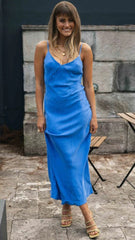 Royal Blue Satin Slip Midi Dress