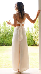 Beige Wide-Leg Pleated Casual Pants